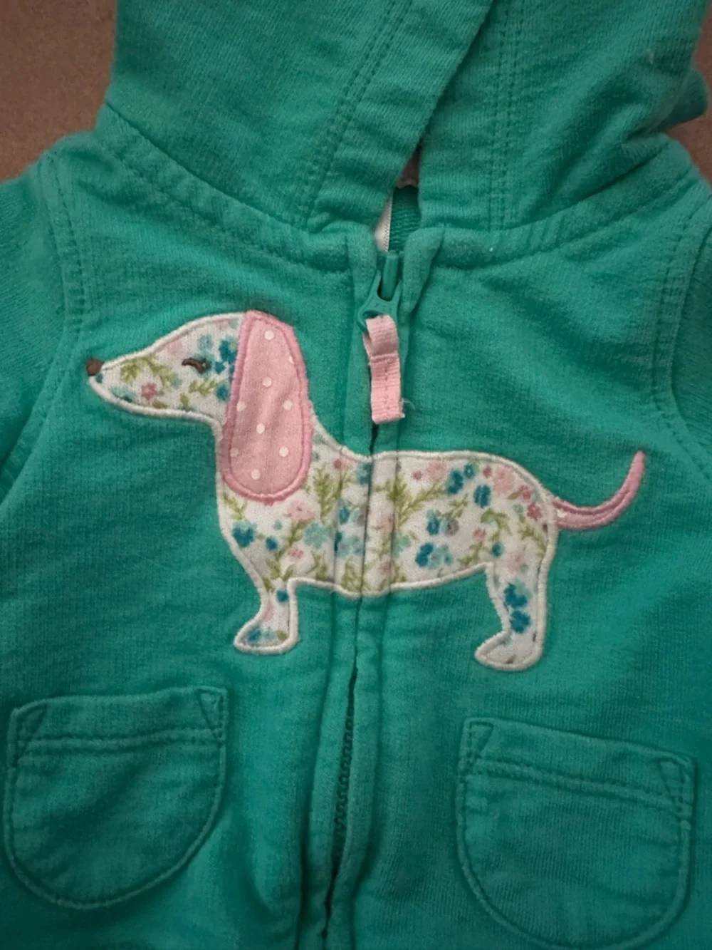 Carter's Hoodie For infant - Size newborn - Green - Weiner/Sausage Dog